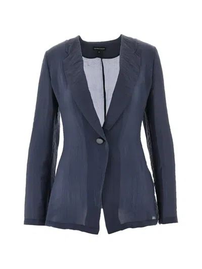 Emporio Armani Tecno Creponne Single-breasted Jacket In Blue