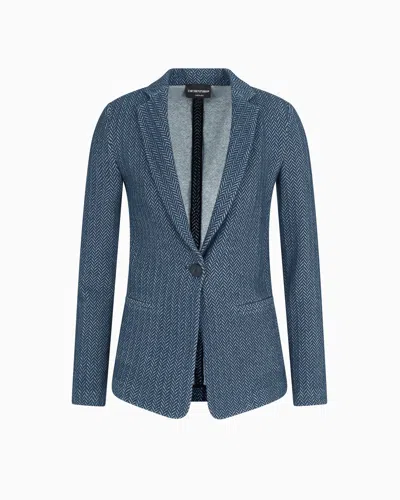 Emporio Armani Single-breasted Blazer Chevron-motif Jersey In Blue
