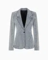 Emporio Armani Single-breasted Blazer In Flocked Denim With An All-over Chevron Motif In Gray