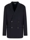 Emporio Armani Double-breasted Blazer In A Twill Bull Fabric In Blue