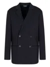 Emporio Armani Double-breasted Blazer In A Twill Bull Fabric In Blue
