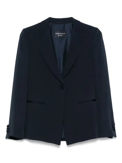 Emporio Armani Tailored Blazer With Buttoned Cuffs And Vents In Blue