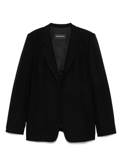 Emporio Armani Single-breasted Blazer Jacket Glitter Finish In Black