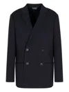 Emporio Armani Double-breasted Blazer In A Twill Bull Fabric In Blue