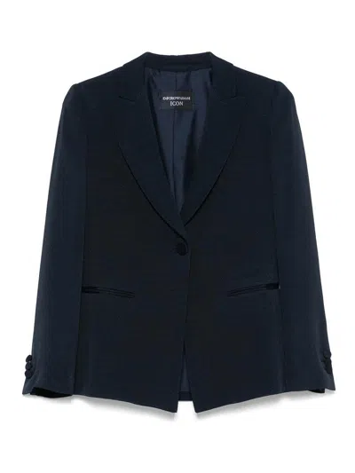 Emporio Armani Tailored Blazer With Buttoned Cuffs And Vents In Blue