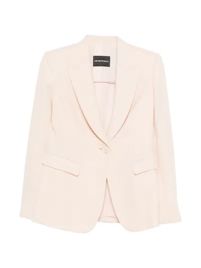 Emporio Armani Single-breasted Jacket In Technical Gabardine In Pink