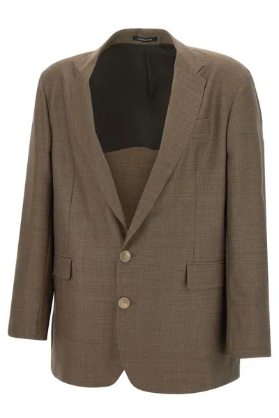 Emporio Armani Single Breasted Check Patterned Blazer In Brown