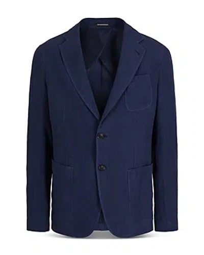 Emporio Armani Single Breasted Crepe Delave Linen Regular Fit Jacket In Solid Dark