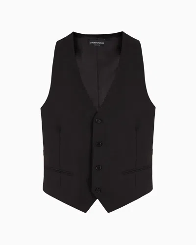 Emporio Armani Single-breasted Gilet In Compact, Two-way Stretch Canvas In Black