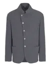 Emporio Armani Guru-collar Jacket With Off-centre Fastening In Bark-effect Armure Fabric In Grey