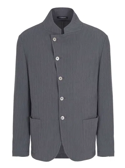 Emporio Armani Single-breasted Grey Blazer With Guru Collar