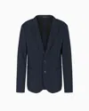 Emporio Armani Single-breasted Jacket In A Jacquard Double Jersey Knit In Blue