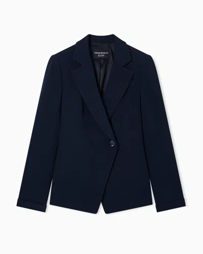 Emporio Armani Single-breasted Jacket In Icon Textured Fluid Fabric In Blue