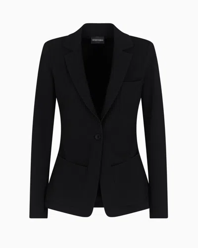 Emporio Armani Single-breasted Jacket In Knit-effect Jacquard Jersey In Black