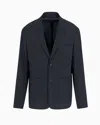 Emporio Armani Single-breasted Jacket In Nylon Seersucker In Navy Blue