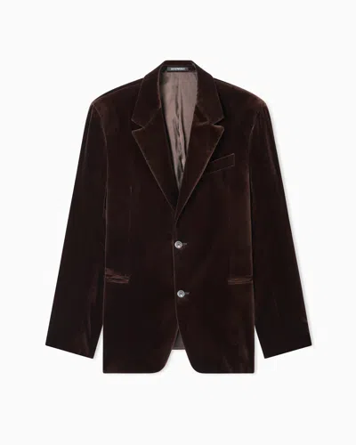 Emporio Armani Velvet Single-breasted Long Sleeve Jacket In Brown