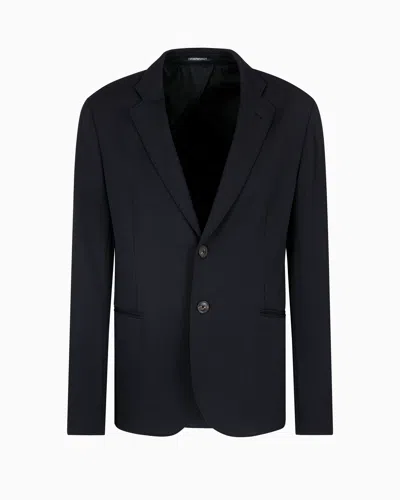 Emporio Armani Single-breasted Jacket In Stretch Piqué Technical Jersey In Black