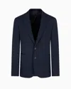 Emporio Armani Single-breasted Jacket In A Jacquard Double Jersey Knit In Blue