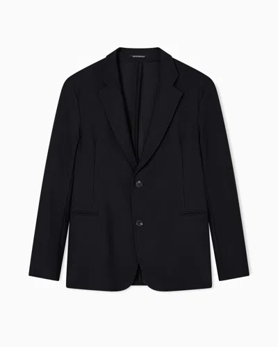 Emporio Armani Single-breasted Jacket In Technical Jersey With A 3d Micro-textured Effect In Black