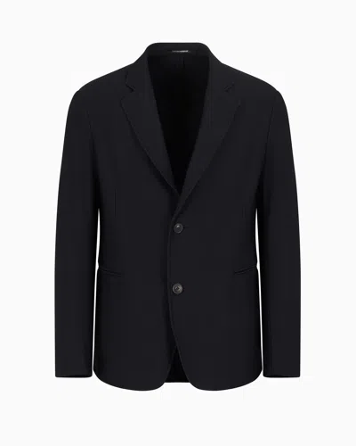 Emporio Armani Official Store Technical-jersey Single-breasted Jacket With 3d-effect Micro-pattern In Navy Blue