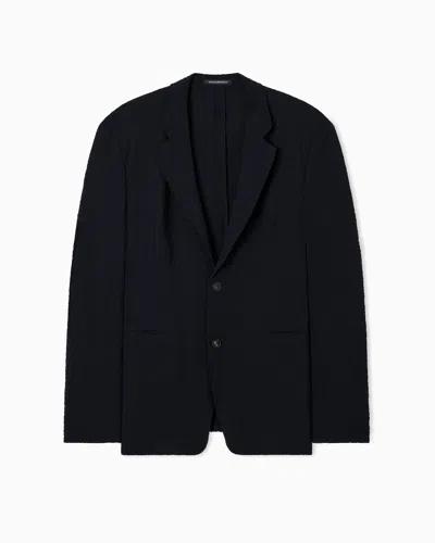 Emporio Armani Single-breasted Jacket In Technical Seersucker Fabric In Black