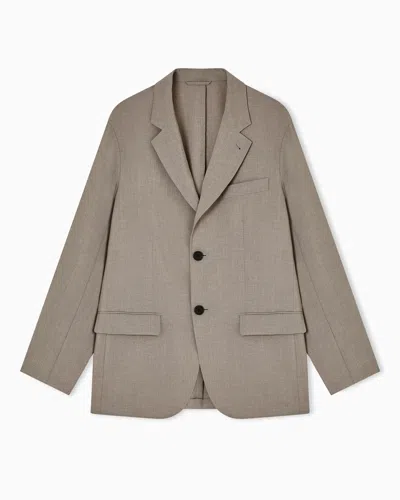 Emporio Armani Single-breasted Jacket In Technical Seersucker Fabric In Neutral
