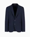 Emporio Armani Single-breasted Jacket In A Jacquard Double Jersey Knit In Blue