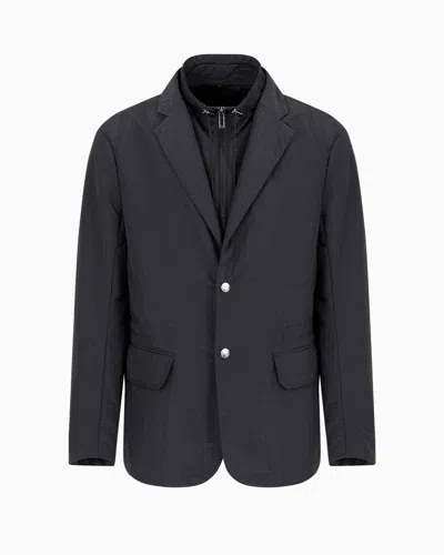 Emporio Armani Official Store Single-breasted Jacket With Full-zip Detachable Inner Panel In Lightweight Nylon Seer In Black