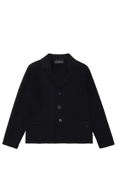 Emporio Armani Kids' Single-breasted Knit Jacket In Blue