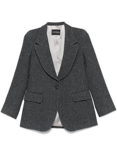 Emporio Armani Single-breasted Knitted Blazer In Grey
