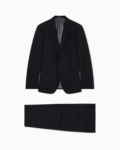 Emporio Armani Single-breasted Light Wool Suit With Micro Design In Black