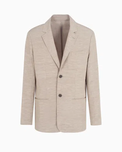 Emporio Armani Single-breasted Linen-blend Blazer In Beige