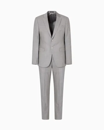 Emporio Armani Single-breasted, Regular-fit Suit Made Of Stretch Light Wool With A Micro Check Motif In Grey