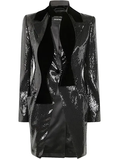 Emporio Armani Single Breasted Sequinned Blazer In Black