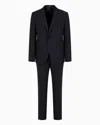 Emporio Armani Tailored Black Virgin Wool Suit With Satin Lapel In Black