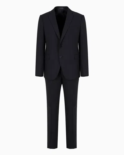 EMPORIO ARMANI SINGLE-BREASTED, SLIM-FIT SUIT IN BRUSHED STRETCH LIGHT WOOL