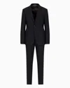 Emporio Armani Single-breasted, Slim-fit Suit In Brushed Stretch Light Wool In Navy Blue