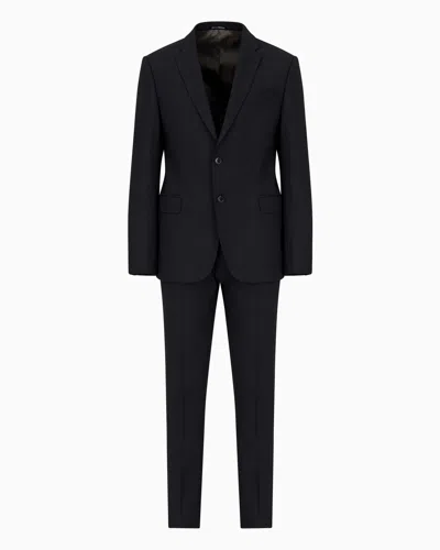 Emporio Armani Single-breasted, Slim-fit Suit In Brushed Stretch Light Wool In Navy Blue