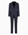 Emporio Armani Single-breasted, Slim-fit Suit In Superfine Wool With A Striped Chevron Motif In Blue