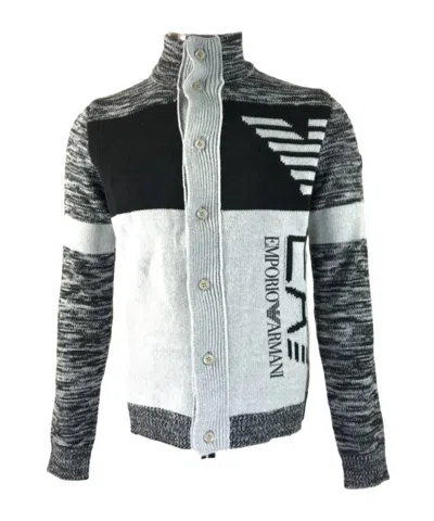 Emporio Armani Single-breasted Stand-neck Knitted Sweater In Black