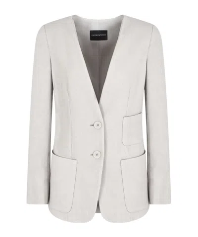 Emporio Armani Single-breasted Jacket In Fluid Canneté In Natural