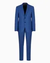 Emporio Armani Single-breasted Suit In A Silky-finish Grisaille In Blue