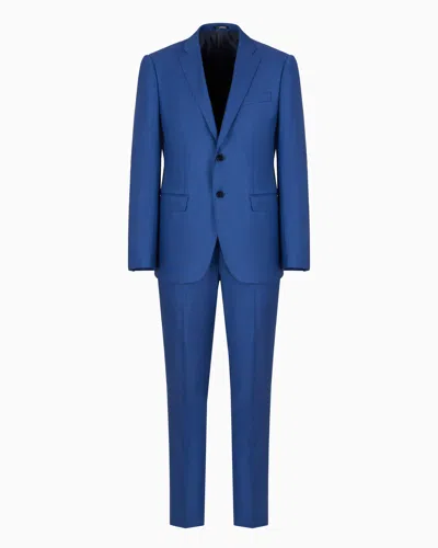 Emporio Armani Single-breasted Suit In A Silky-finish Grisaille In Blue