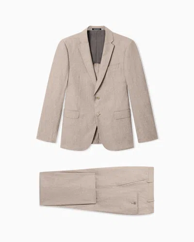 Emporio Armani Single-breasted Suit In Fresh Wool Canvas With Printed Yarn In Neutral