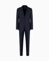 Emporio Armani Single-breasted Suit In Micro-design High-twist Virgin Wool In Blue