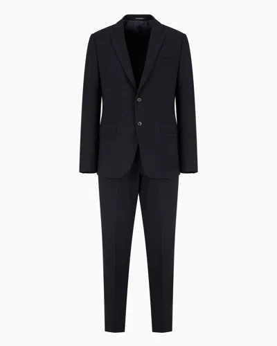 Emporio Armani Single-breasted Suit In Virgin-wool Two-way Stretch Canvas In Blue