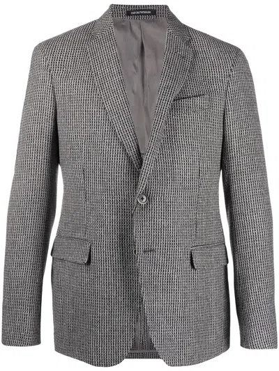 Emporio Armani Single-breasted Textured Blazer In Gray