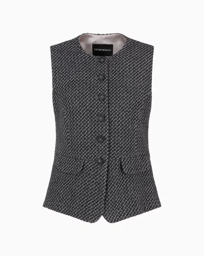 Emporio Armani Single-breasted Waistcoat In A Mélange Wool-blend Knit With A Textured Pattern In Grey