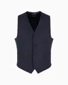Emporio Armani Single-breasted, Worsted Virgin-wool Gilet In Navy Blue
