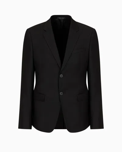 Emporio Armani Single-breasted, Worsted Virgin-wool Jacket In Black